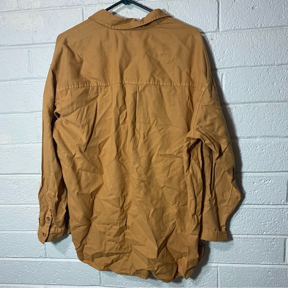 Mustard Oversized Front Pocket Baggy Loose Fit Button Down Shirt Yellow Oversize - Picture 8 of 11